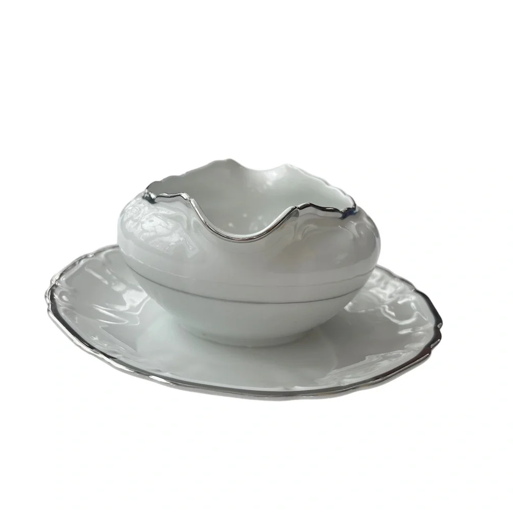 Vintage Silver Sonata By HARMONY HOUSE FINE CHINA Gravy Boat Attached Underplate
